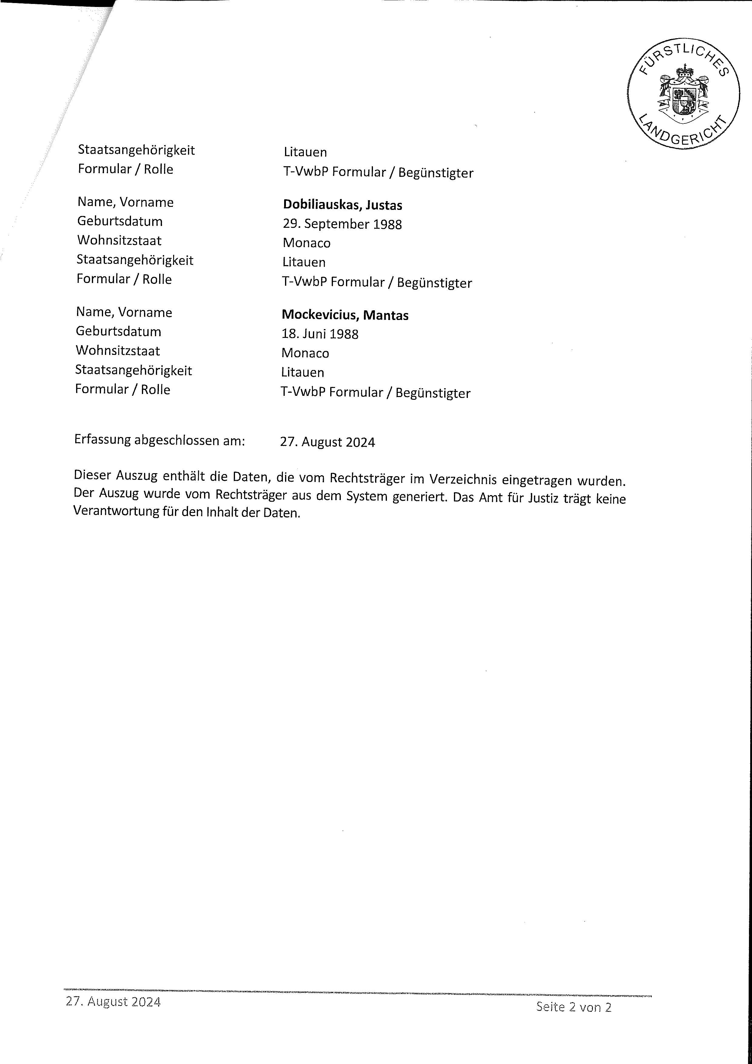Oficialus „BankingLab Foundation“ naudos gavėjų sąrašas, kuriame N. Bloznelis ir G. Kotomin nurodyti, kaip fondo steigėjai, fondo naudos gavėjais nurodyti „Bankera“ įkūrėjai J. Dobiliauskas, V. Karalevičius ir M. Mockevičius, bei jų šeimos.